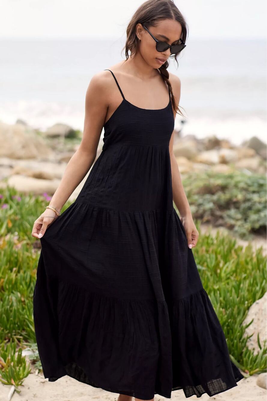 L*Space Santorini Cover Up Midi Maxi Dress Black S/M Tie Back